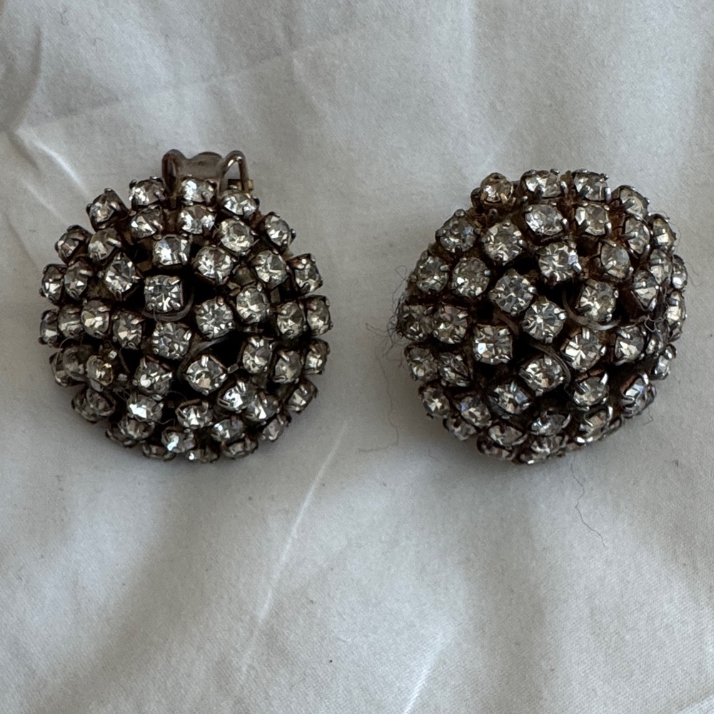 Vintage Silver Crystal Cluster Earrings